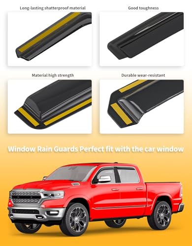 Window Visors Rain Guards for Dodge RAM 1500 Crew Cab 2019 (Fit for 2019-2026 Dodge Ram 1500 Crew Cab)