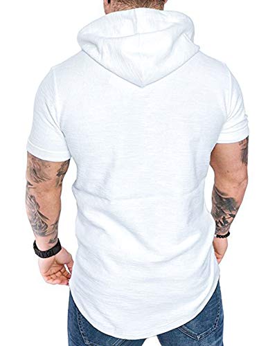 Mens Fashion Hoodies Sport Pullover Solid Color Shirt Workout Lightweight Tops White Large (Large / White1)