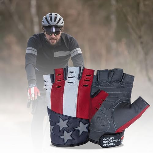 Hugger American Flag Fingerless Leather Gloves for Men (American Flag / Small)