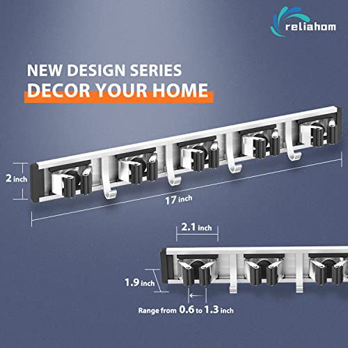 Broom Holder Wall Mount Mop Hanger Tools organizer 5Racks 4Hooks (Black)