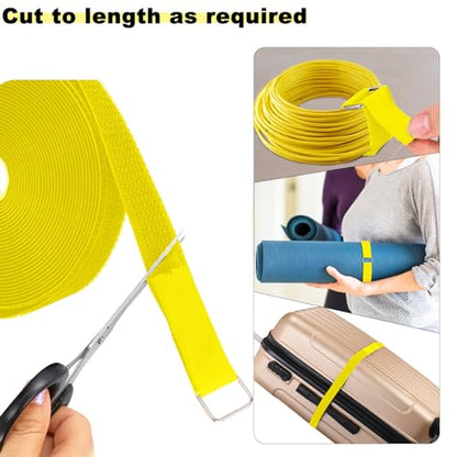 1"x16ft Hook and Loop Straps with 25 Metal Buckles (1in x 16ft Yellow)