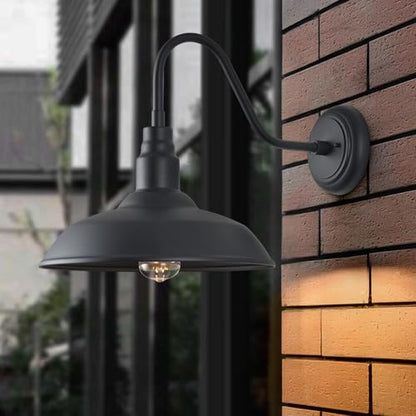 14in Outdoor Gooseneck Light Fixture for Porch (Matte Black / 14" Dome)