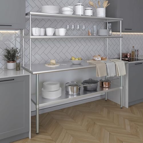 Stainless Steel Work Table Double Tier Overshelf (24" x 72" Work Table + 18" Overshelf)