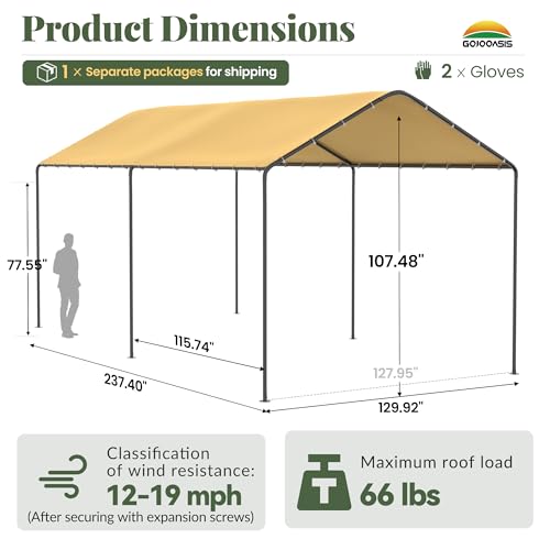 10x20 Carport Heavy Duty Portable Garage Shelter (Yellow / 10x20 without sidewalls)