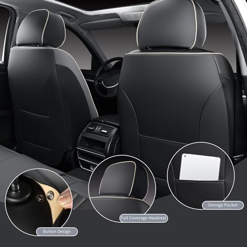 Leather Car Seat Covers 5 Pieces (Black 1/Full Set)