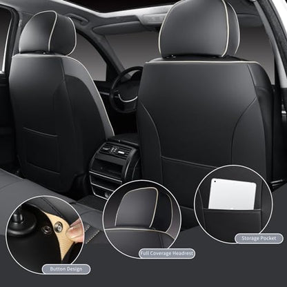 Leather Car Seat Covers 5 Pieces (Black 1/Full Set)