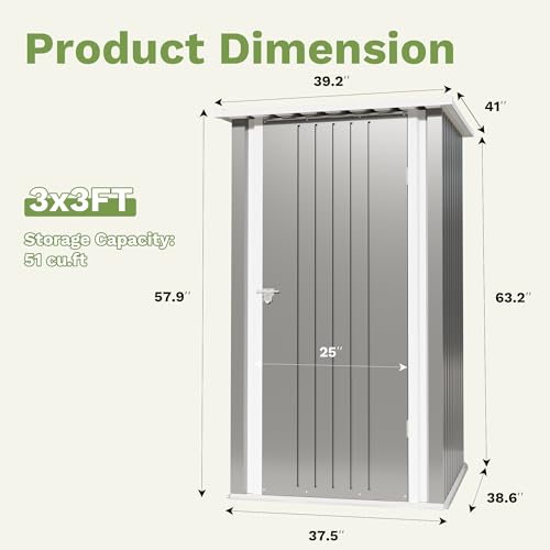 3x3 FT Outdoor Storage Shed (Gray / 3x3 FT)