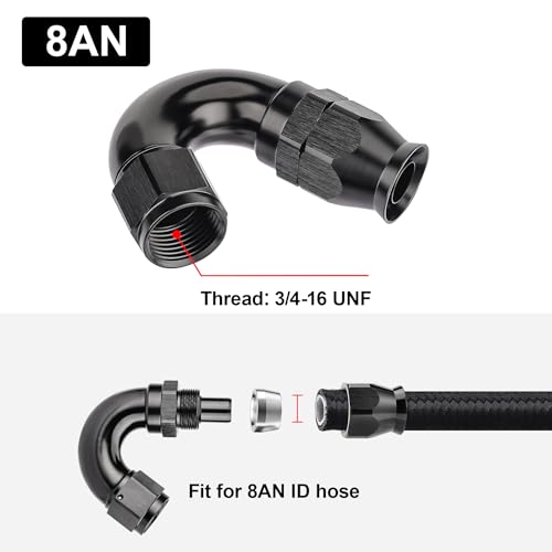 8AN 150 Degree PTFE One Piece Full Flow End Hose Fitting Aluminum Black (8AN / 150 Degree)