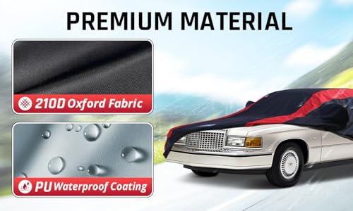 Deville Car Cover Waterproof All Weather with Red Strip Design (Custom Fit - Cadillac Deville)