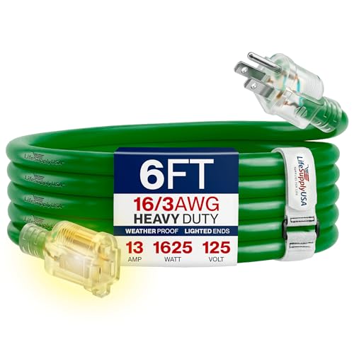 6ft Outdoor Indoor Extension Cord 16 (6 FT / 16AWG / Green)