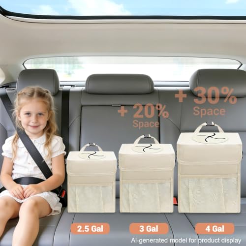 Car Trash Can with Lid (4 Gallons / Beige)