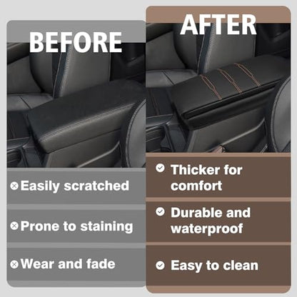 Armrest Cover for Honda CR (11) 23+ |CR-V| Black/Orange Stitching, +Thick)