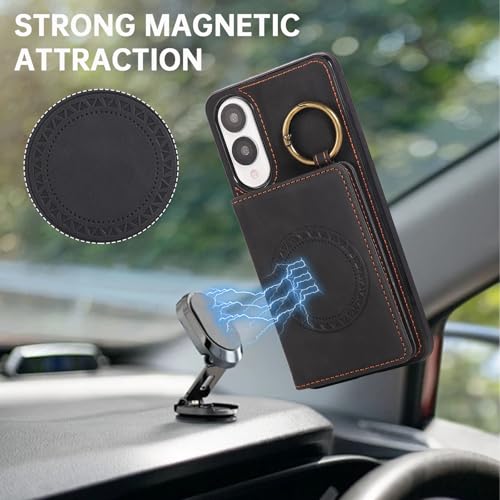 Compatible with Samsung Galaxy S25 Edge Wallet Case Screen Protector Crossbody Shoulder Strap Ring Buckle Stand Card Holder Magnetic Car Mount Phone Cover for S25Edge 25S S 25 25Edge Women Men Black (Black / for S25 edge)