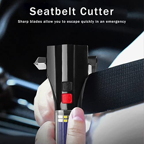 All-in-1 Car Safety Hammer, Multi-Function Emergency Escape Hammer with Window Breaker and Seatbelt Cutter, Mobile Power, LED Flashlight, Alarm Rescue, Strobe SOS Beacon (Metallic)