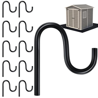 10 Pcs 2'' Long Shed Hooks Shed Accessories Without Drilling Hole for Hanging Heavy Duty Individual Utility Hooks Universal Wall Mounted J Utility Hangers for Tools Shovels Rakes (Black)