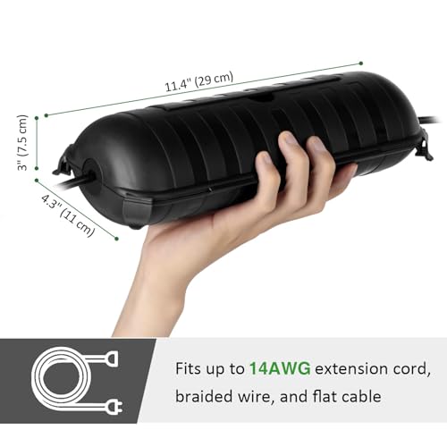 Outdoor Extension Cord Safety Cover (Black / Medium Box: 9.5" L x 3" W x 2.9" H)