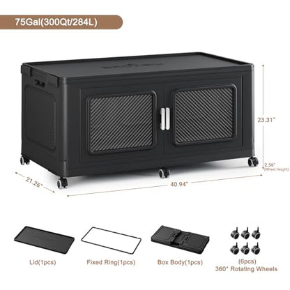 300 Qt Extra Large Stackable Storage Bin with Lid (Black / 300QT-1pack)