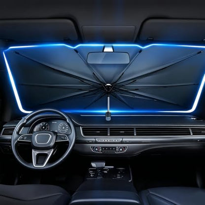 Foldable Car Windshield Sun Shade with Mirror Cutout