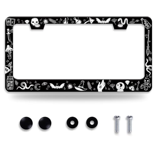 Witch License Plate Frame Gothic Magical License Plate Frames for Car Decorative Parts Stainless Stee License Plate for Standard Us Canada Funny License Plate Holder 12x6 Inch (Witch)