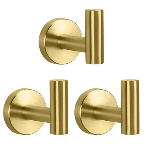 Bath Towel Hooks (Brushed Gold / 3 Pack)
