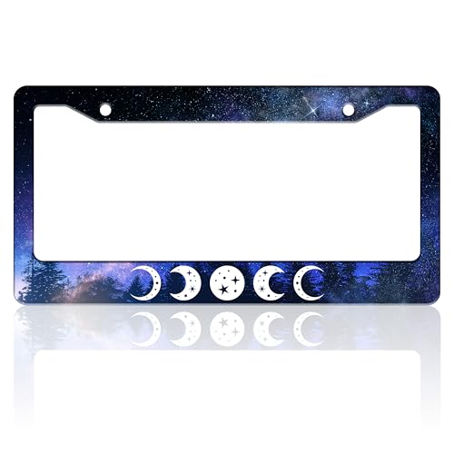 Moon Phases Starry Sky Forest License Plate Frame Stainless Steel 6X 12 in (Moon Phases)