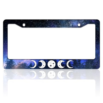 Moon Phases Starry Sky Forest License Plate Frame Stainless Steel 6X 12 in (Moon Phases)