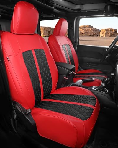 for Jeep Wrangler Leather Custom Car Seat Covers Full Set 4 Door (Red & Black / JL 18-26 4Door Without Rear Cup Holder)