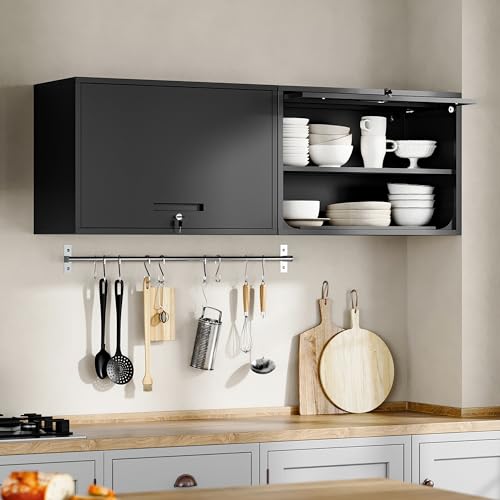 Metal Garage Wall Cabinet with Doors and Shelves (16"D x 32"W x 22"H / Black)
