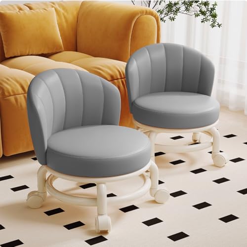 Low Rolling Stool with Backrest (Grey)