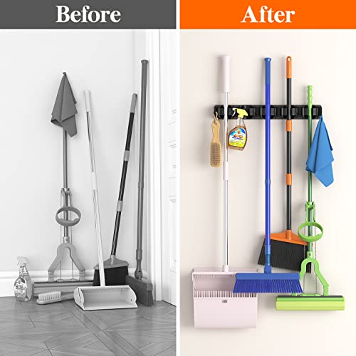Mop and Broom Holder Organizer Wall Hanging Mount (Black)