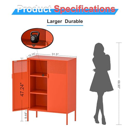 2 Mesh Door Metal Cabinet with Adjustable Shelves (Orange / 47''H)