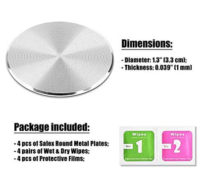Phone Metal Plates 4 Pack for Magnetic Car Mount. Kit of 4 Clear Silver Round 3M Adhesive Discs Without Holes for Case Back. Strong Circular Cell Phone Magnet Holder Replacement Stickers Set (Silver)
