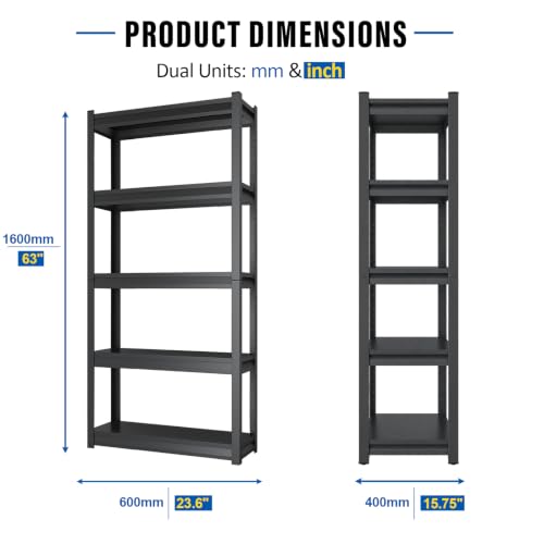 63''H Garage Shelving Heavy Duty (23.62'' W x 15.75'' D x 63'' H)