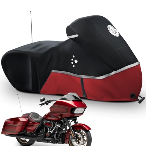 Motorcycle Cover 420D Heavy Duty Storage for Touring Models Harley Davidson Road King (Red / 107“ - Side Box)