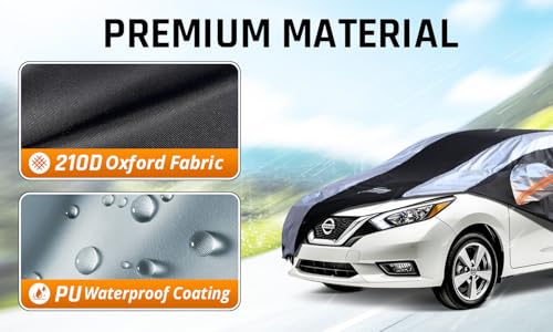Versa Car Cover Waterproof All Weather with Silver Strip Design (Custom Fit Nissan Versa)