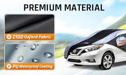 Versa Car Cover Waterproof All Weather with Silver Strip Design (Custom Fit Nissan Versa)