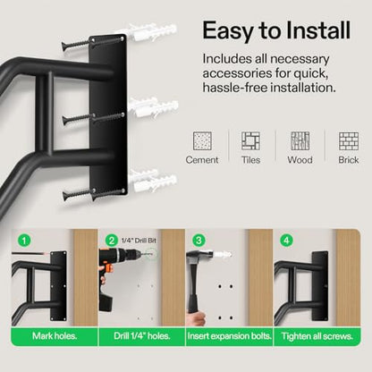 U Shape Stair Handrail 3 Step 28"x19" Wrought Iron Wall (Black / 3 Steps)