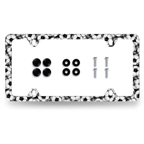 Stainless Steel Soccer Ball Football License Plate Frame 12.2 x 6.2 Inch (Funny Soccer Print)