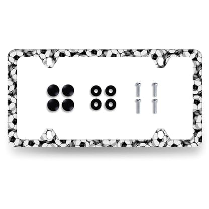 Stainless Steel Soccer Ball Football License Plate Frame 12.2 x 6.2 Inch (Funny Soccer Print)