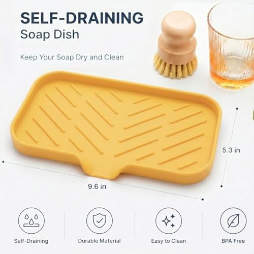 Silicone Soap Dish with Drain Spout (Yellow / M(9.6"×5.3"))