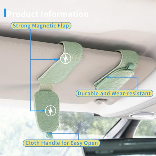 2 Packs Magnetic Sunglass Holder for Car Visor (Green / 2pcs)
