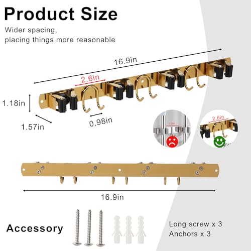 Mop Broom Holder Wall Mount (Gold-1 Pack)