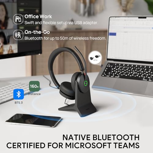 BH74 with Stand ANC Wireless Headset with Microphone for PC (Black (UC) / BH74 + stand)