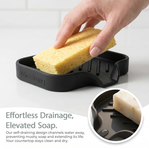 Silicone Soap Dish with Drain Spout (Black / S(4.9"×3.2"))