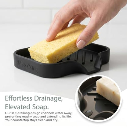 Silicone Soap Dish with Drain Spout (Black / S(4.9"×3.2"))