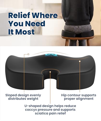 Doctor Recommended Memory Foam Seat Cushion for Office Chairs & Car (Black Airflow / Large)