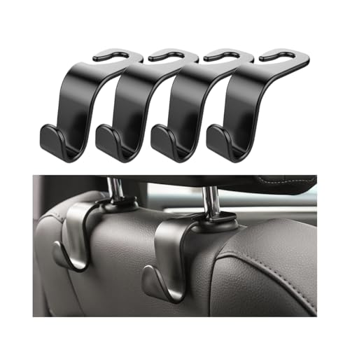 4 Pack Curved Headrest Hooks for Vehicle Seats (Black2)