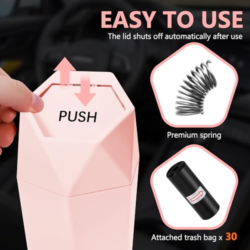 Car Trash Can with Lid (Pink-2Pcs)
