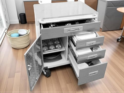 Heavy Duty Rolling Storage Cabinet with Wheels and Drawers (Stainless steel table top 1 Door, 4 Drawer / Granite)