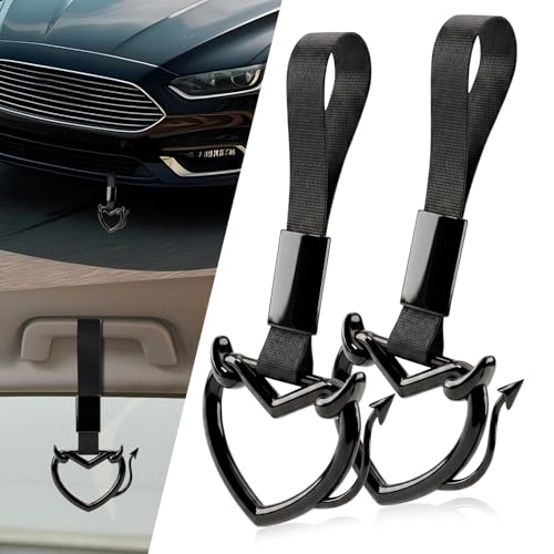 2 Pcs Devil Heart Shaped Car Handle Strap (Black-Tail)